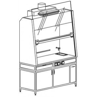 Шкаф вытяжной с наклонным экраном, тумбой и вытяжкой 1200 ШВнв (нерж.сталь)